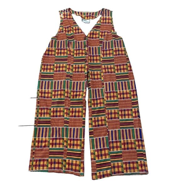 CALIFORNIA GOLD RUSH Women 20 Kente Africa Print Sleeveless 2Piece Pants Set VTG - Picture 3 of 16